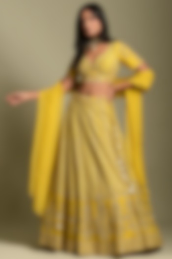 Yellow Embroidered Wedding Lehenga Set by Two Sisters By Gyans at Pernia's Pop Up Shop