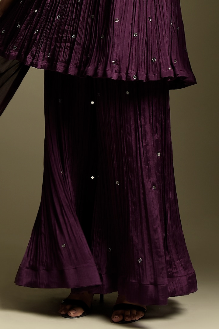 Wine Chiffon Mirror Work Gharara Set by Two Sisters By Gyans at Pernia's Pop Up Shop