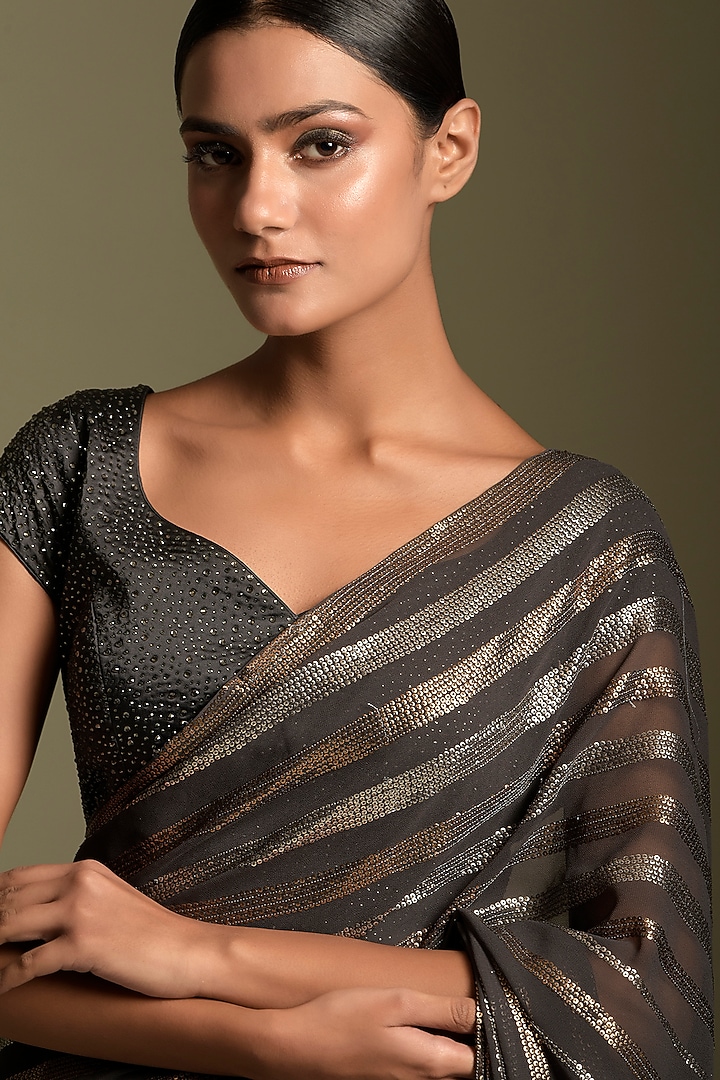 Black Embroidered Wedding Saree Set by Two Sisters By Gyans at Pernia's Pop Up Shop