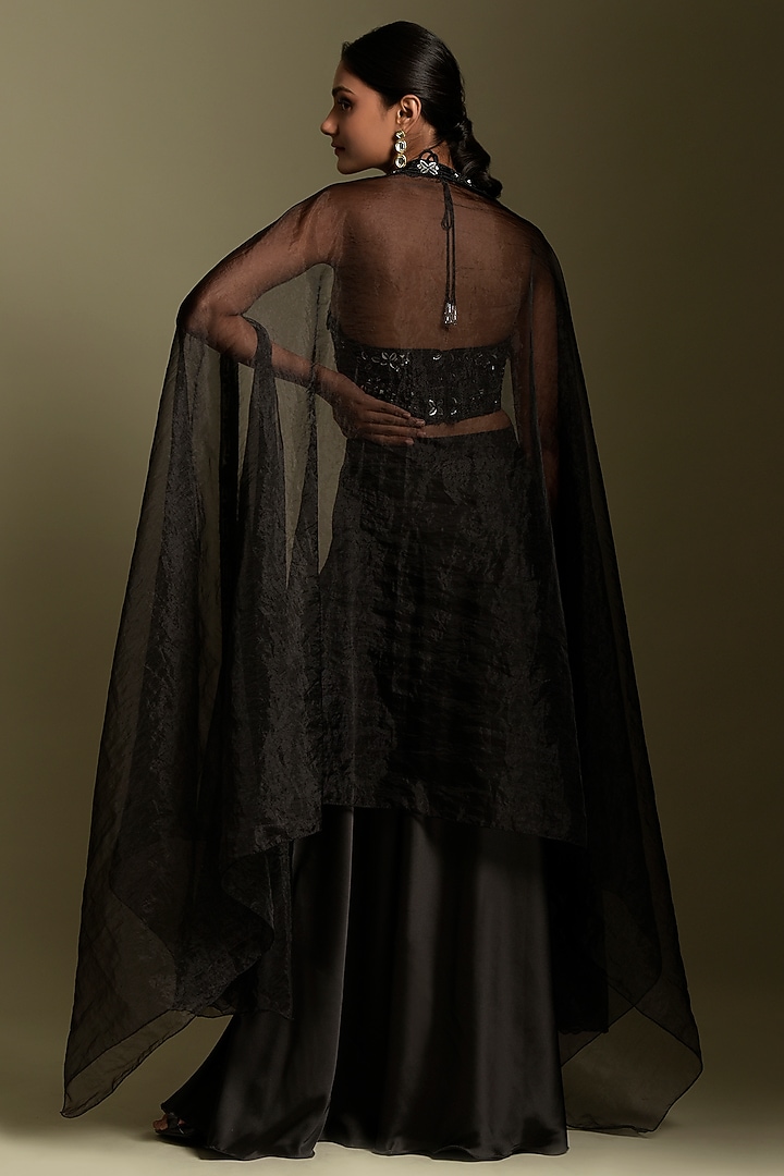 Black Organza Cape Set by Two Sisters By Gyans at Pernia's Pop Up Shop