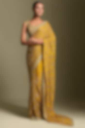 Mustard Embroidered Saree Set by Two Sisters By Gyans