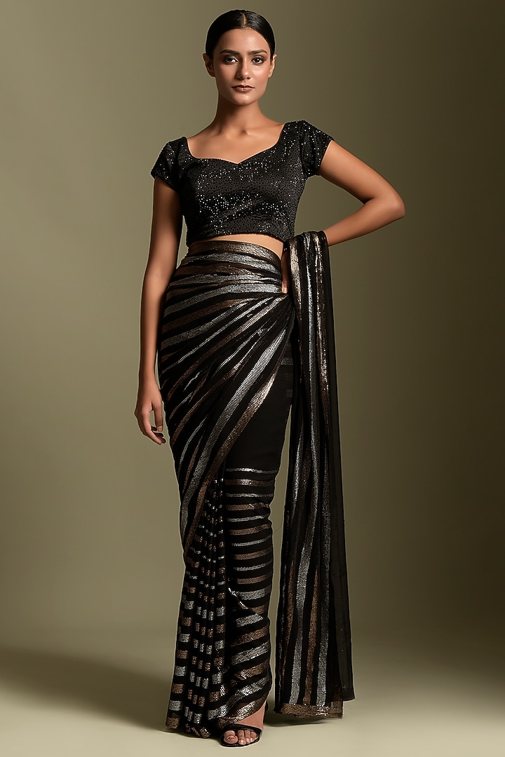 Black Embroidered Wedding Saree Set by Two Sisters By Gyans at Pernia's Pop Up Shop