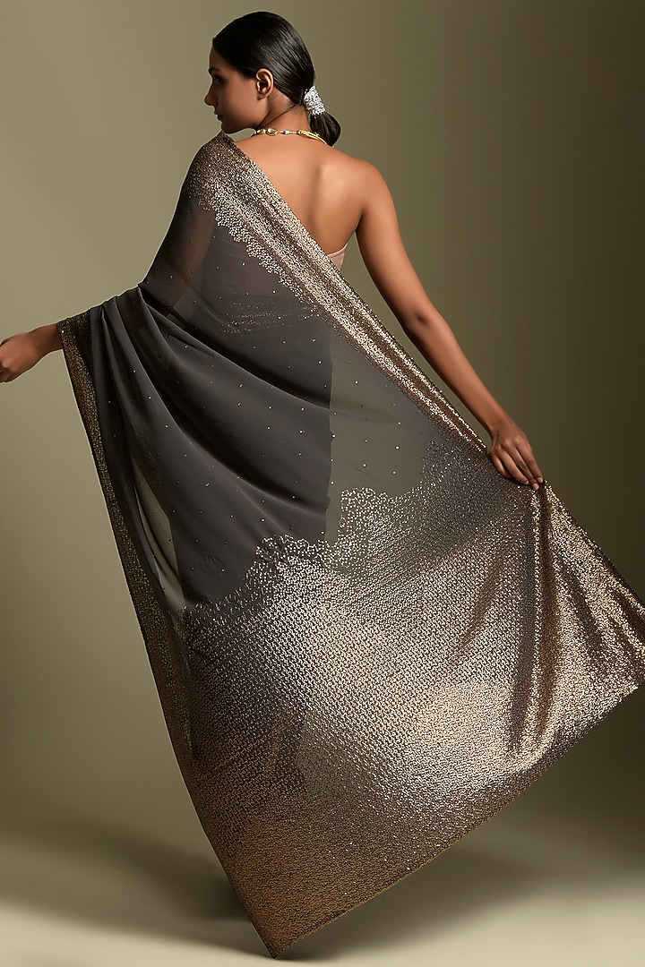 Grey Wedding Saree With Sequins Embroidered Work by Two Sisters By Gyans at Pernia's Pop Up Shop
