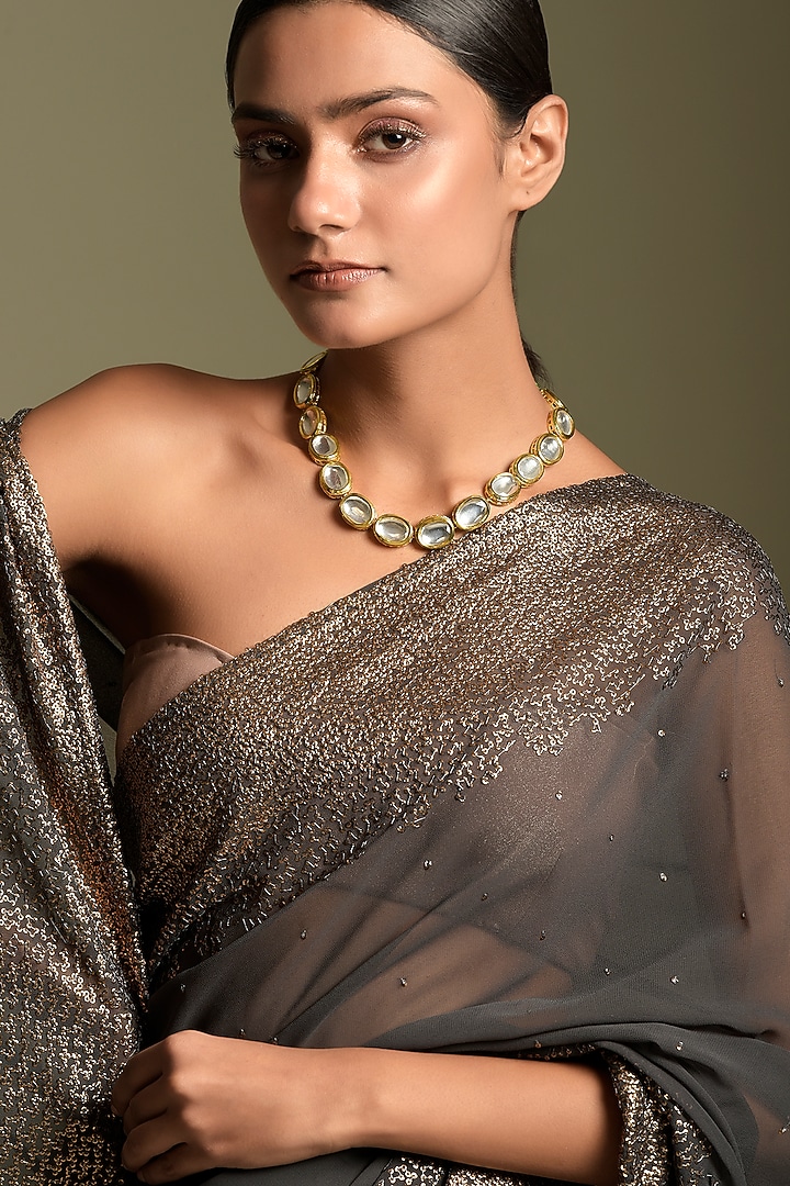 Grey Wedding Saree With Sequins Embroidered Work by Two Sisters By Gyans at Pernia's Pop Up Shop