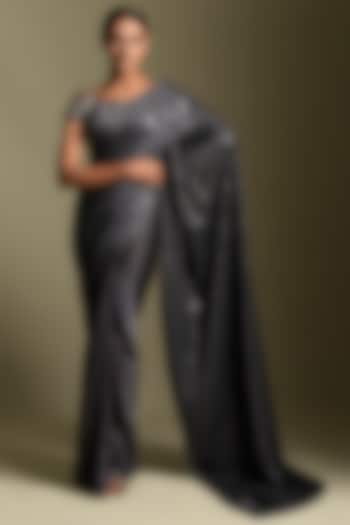 Smocking Grey Embroidered Wedding Saree Set by Two Sisters By Gyans at Pernia's Pop Up Shop