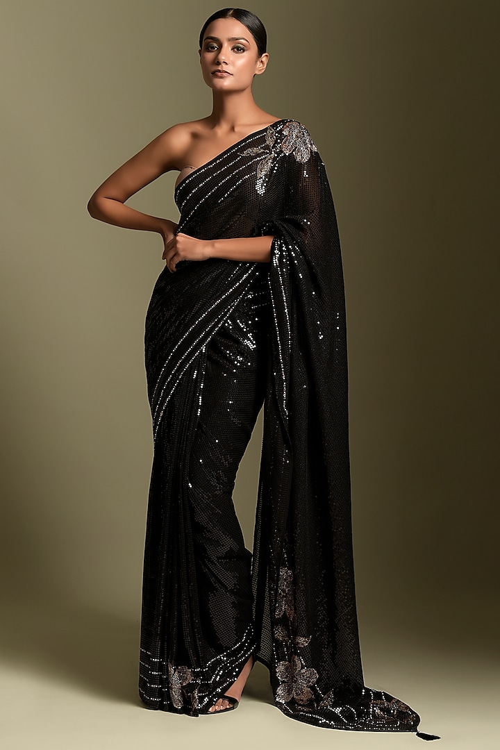 Black Embroidered Saree by Two Sisters By Gyans