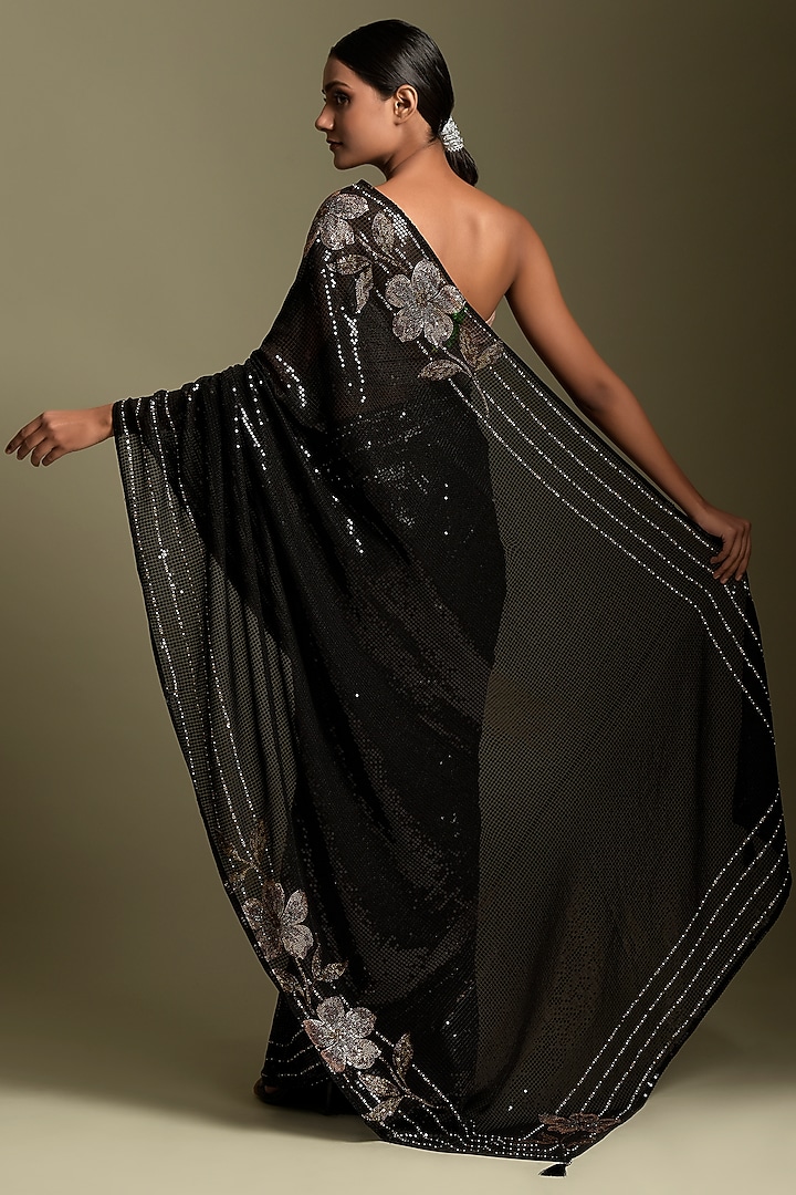 Black Embroidered Wedding Saree by Two Sisters By Gyans at Pernia's Pop Up Shop