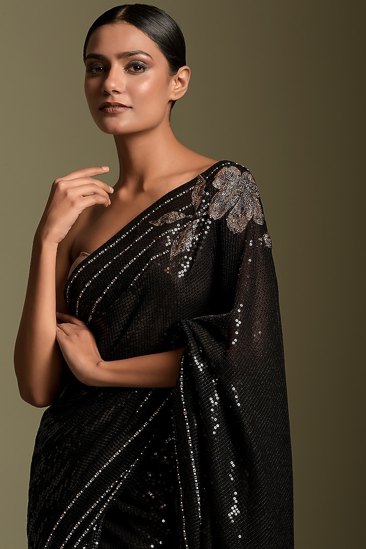 Black Embroidered Wedding Saree by Two Sisters By Gyans at Pernia's Pop Up Shop