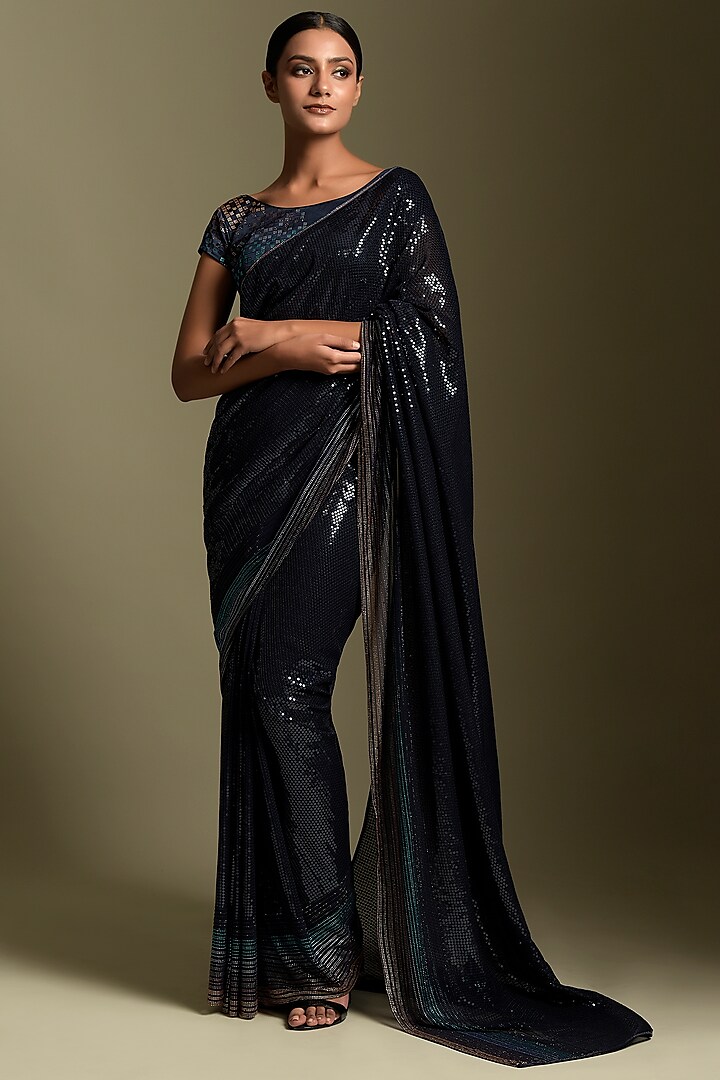 Black Embroidered Saree Set by Two Sisters By Gyans