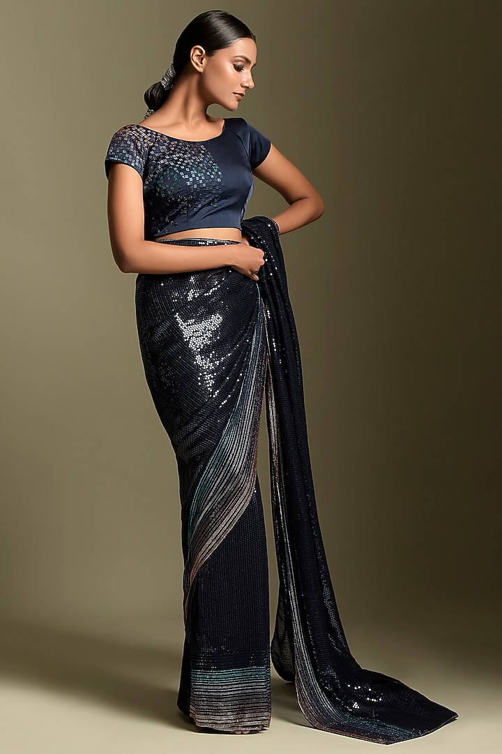 Black Embroidered Wedding Saree Set by Two Sisters By Gyans at Pernia's Pop Up Shop