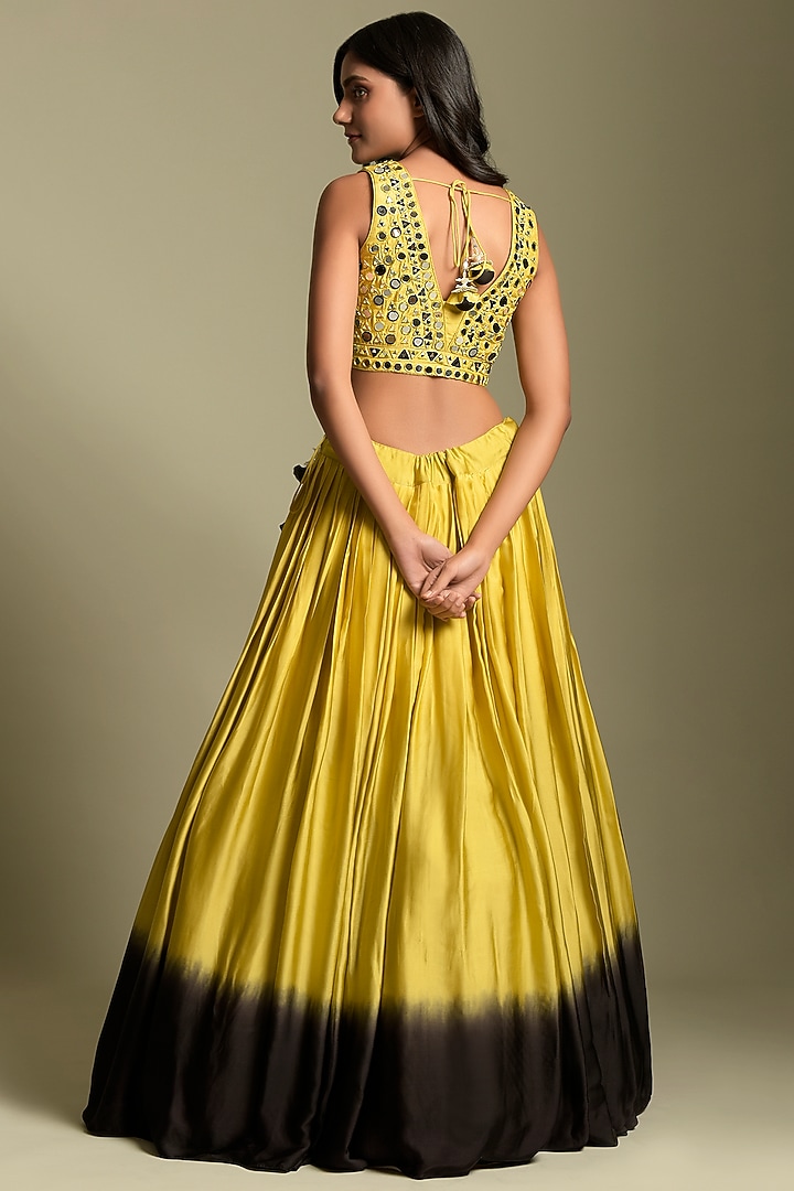 Yellow & Black Crepe Wedding Lehenga Set by Two Sisters By Gyans at Pernia's Pop Up Shop