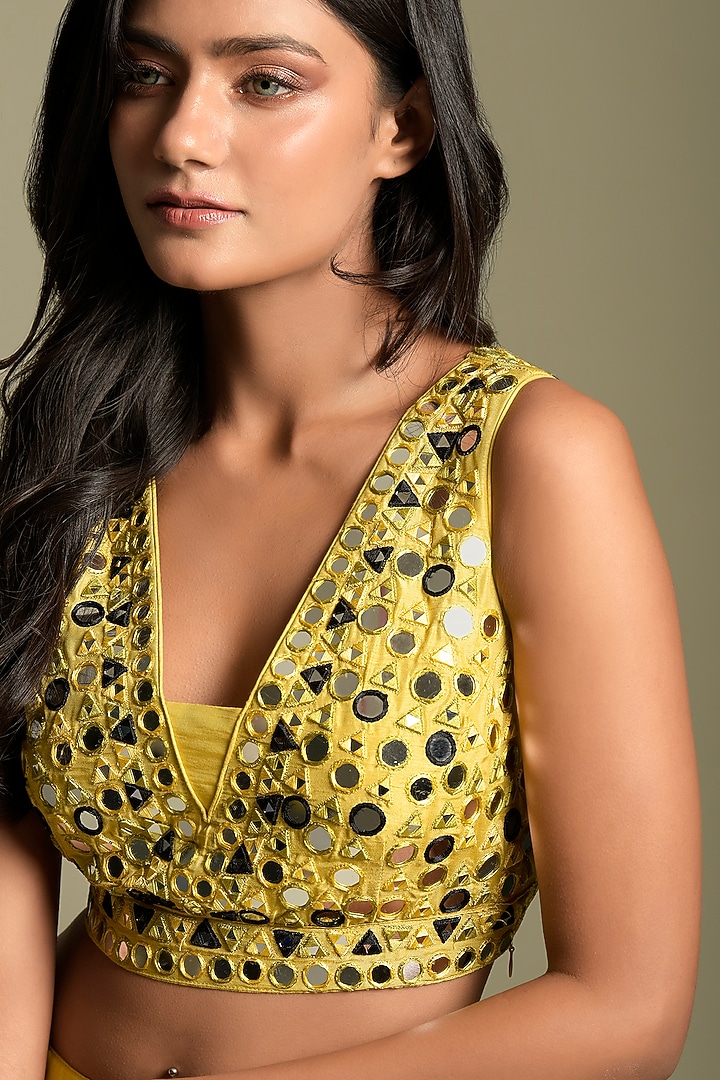 Yellow & Black Crepe Wedding Lehenga Set by Two Sisters By Gyans at Pernia's Pop Up Shop