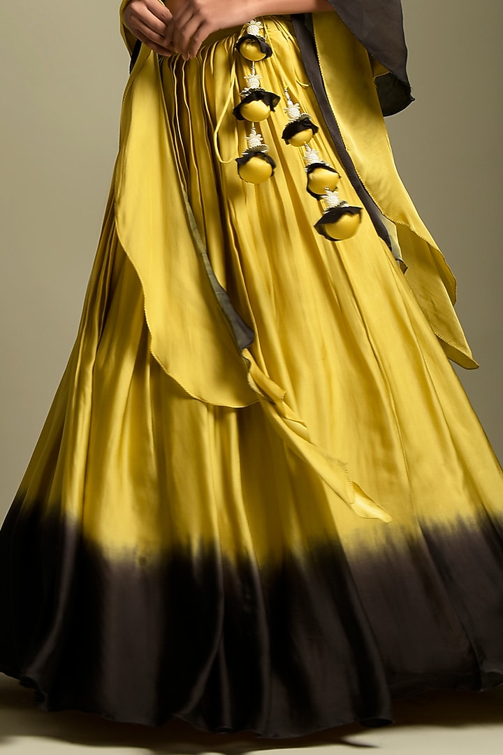 Yellow & Black Crepe Wedding Lehenga Set by Two Sisters By Gyans at Pernia's Pop Up Shop