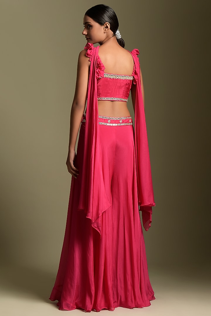 Fuschia Pink Chiffon Pant Set by Two Sisters By Gyans at Pernia's Pop Up Shop