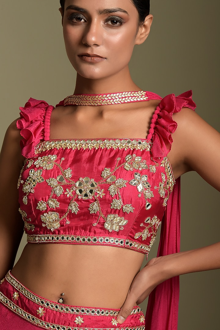 Fuschia Pink Chiffon Pant Set by Two Sisters By Gyans at Pernia's Pop Up Shop