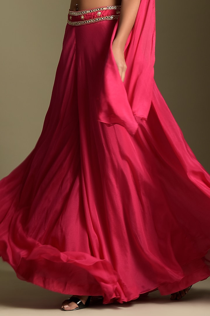 Fuschia Pink Chiffon Pant Set by Two Sisters By Gyans at Pernia's Pop Up Shop