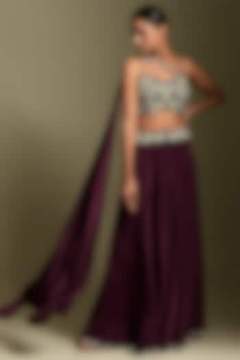 Wine Crepe Palazzo Pant Set by Two Sisters By Gyans at Pernia's Pop Up Shop