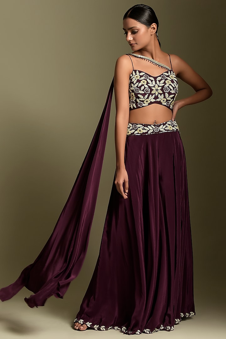 Wine Crepe Palazzo Pant Set by Two Sisters By Gyans
