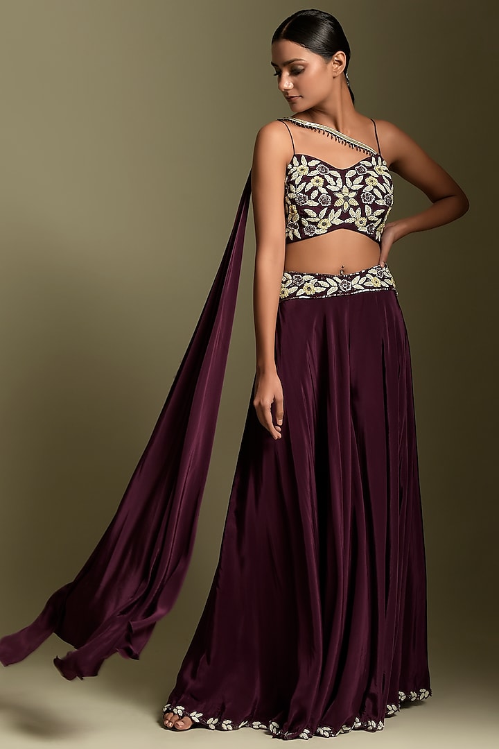 Wine Crepe Palazzo Pant Set by Two Sisters By Gyans at Pernia's Pop Up Shop