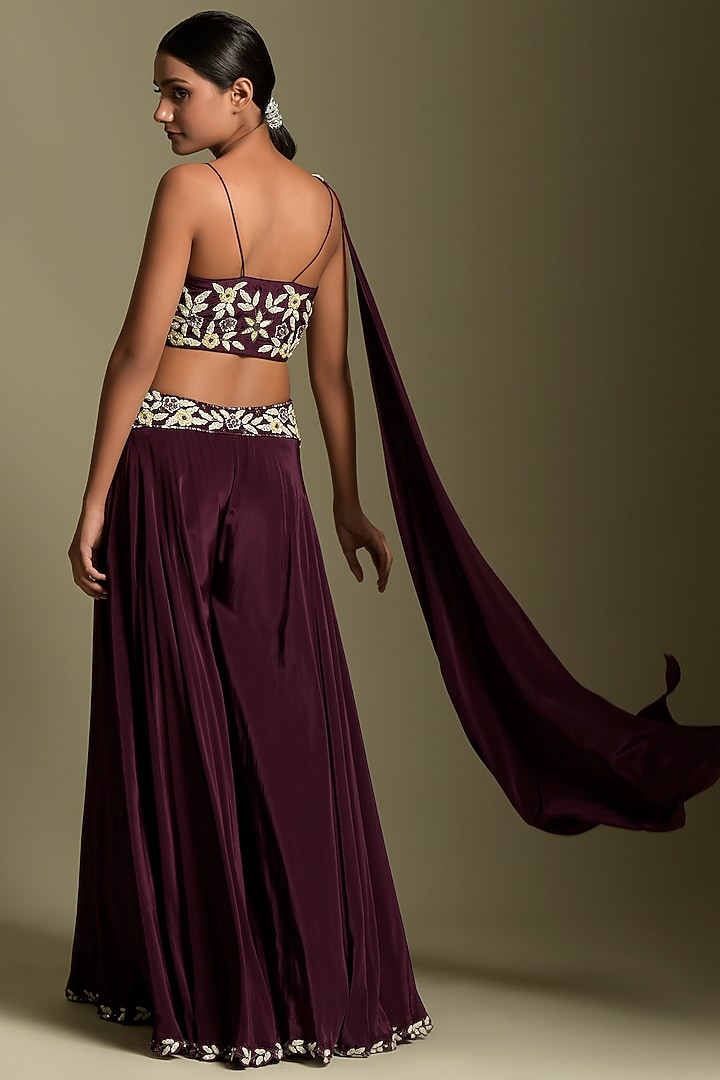 Wine Crepe Palazzo Pant Set by Two Sisters By Gyans at Pernia's Pop Up Shop