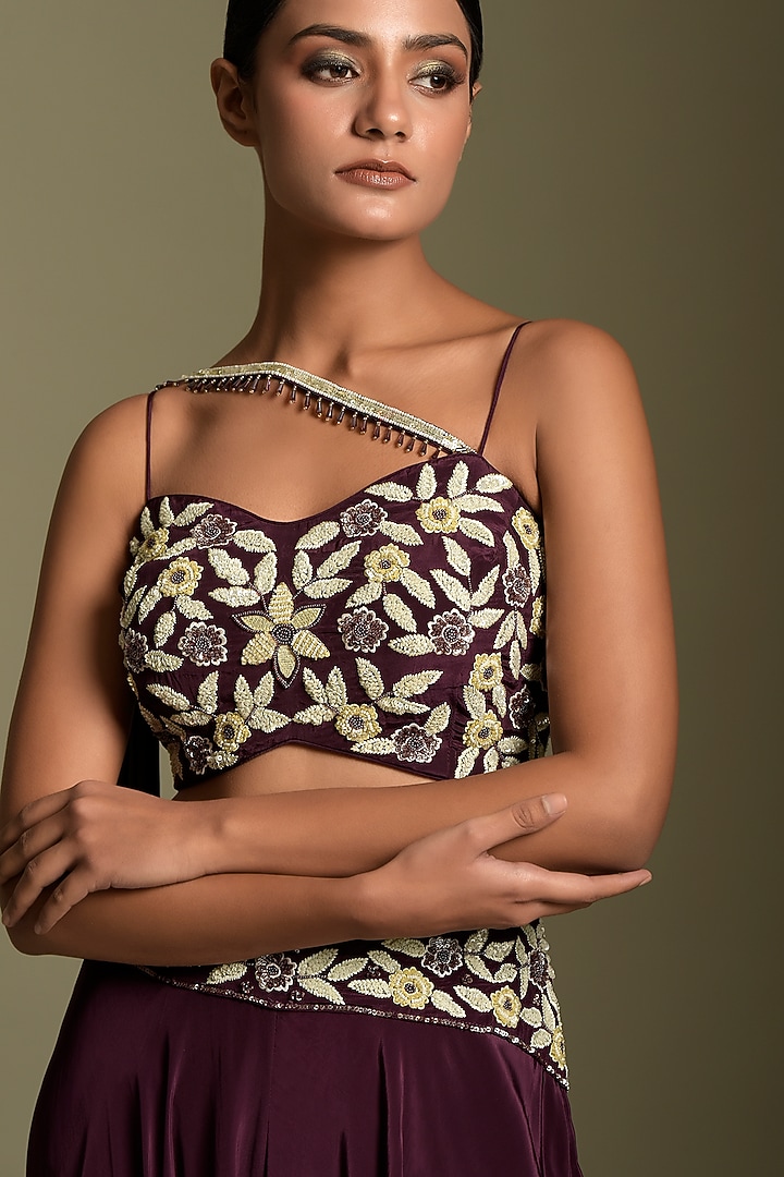 Wine Crepe Palazzo Pant Set by Two Sisters By Gyans at Pernia's Pop Up Shop