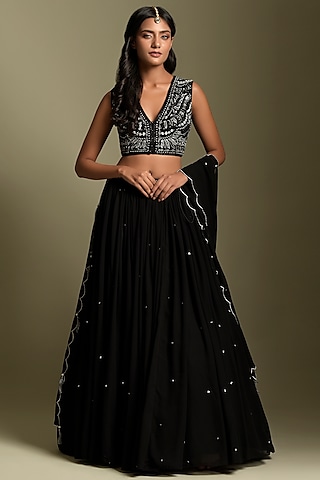 Black Georgette Lehenga Set by Two Sisters By Gyans