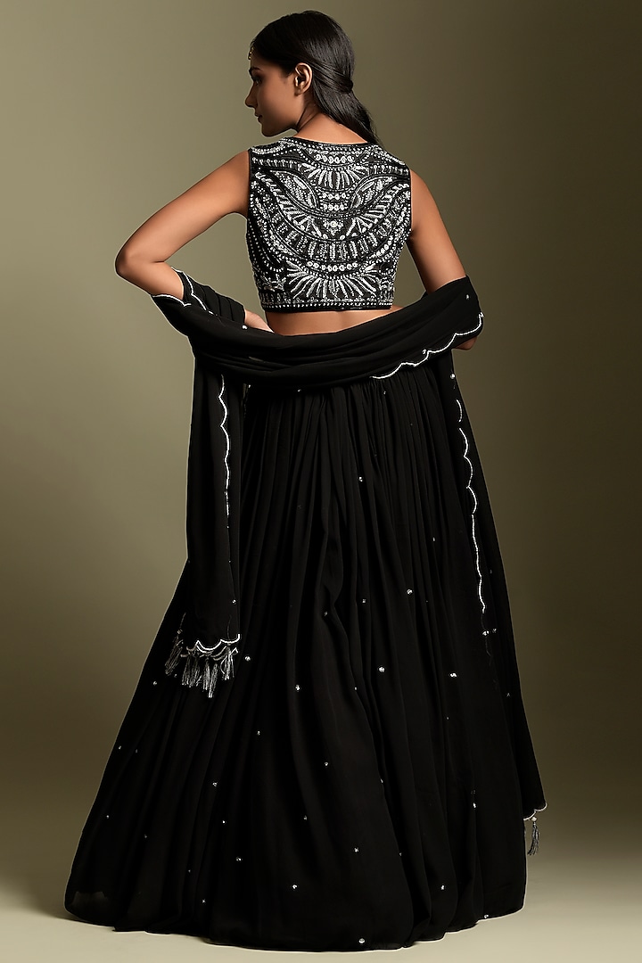 Black Georgette Wedding Lehenga Set by Two Sisters By Gyans at Pernia's Pop Up Shop