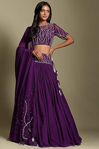 Purple Georgette Lehenga Set by Two Sisters By Gyans