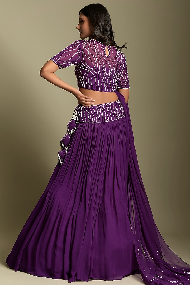 Purple Georgette Wedding Lehenga Set by Two Sisters By Gyans at Pernia's Pop Up Shop