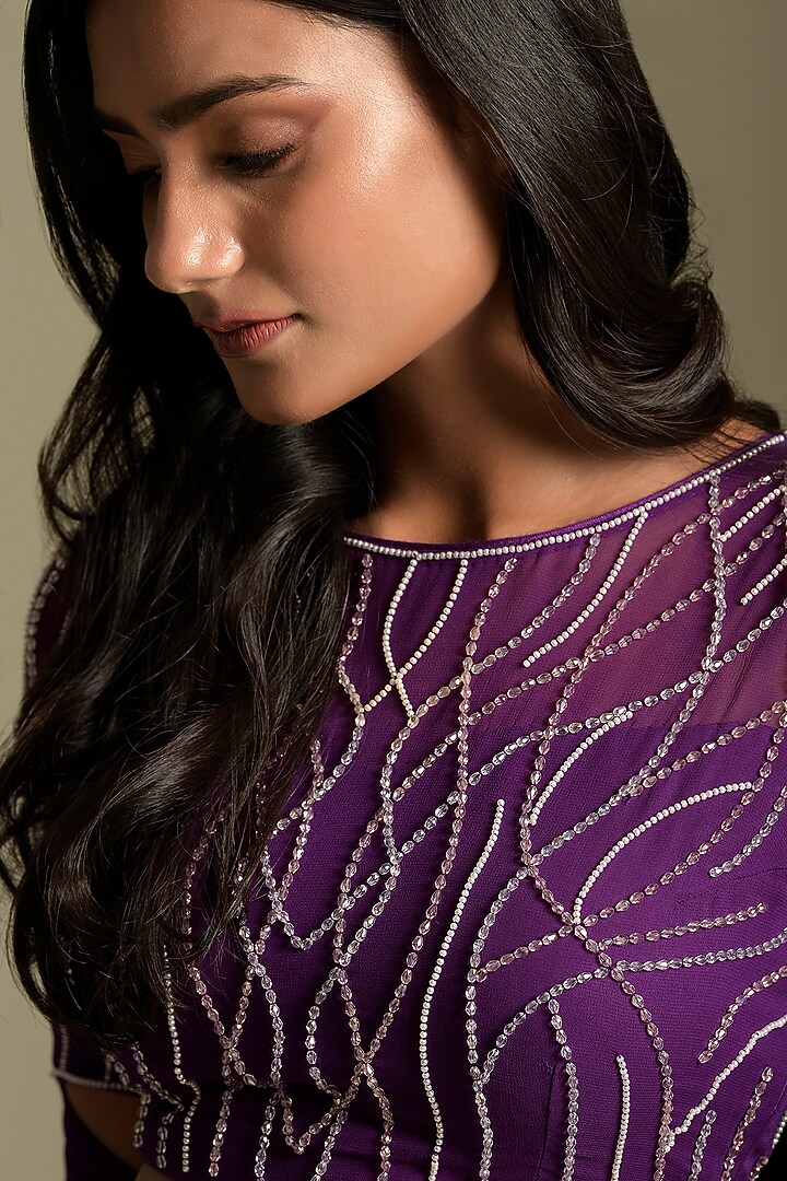 Purple Georgette Wedding Lehenga Set by Two Sisters By Gyans at Pernia's Pop Up Shop