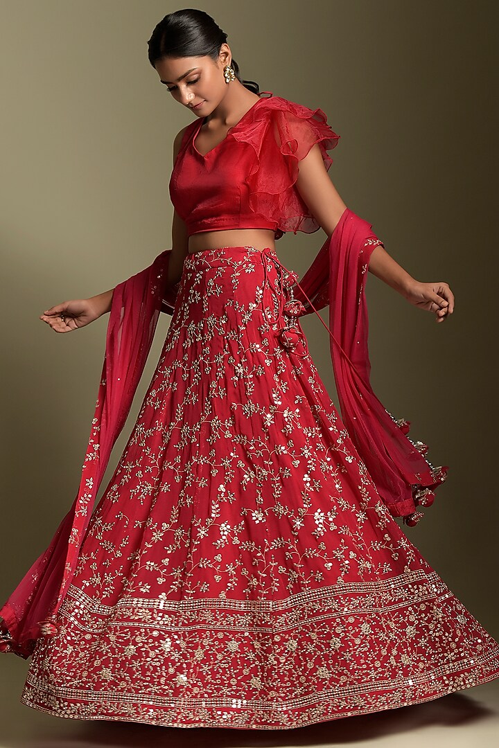 Red & Gold Sequins Lehenga Set by Two Sisters By Gyans
