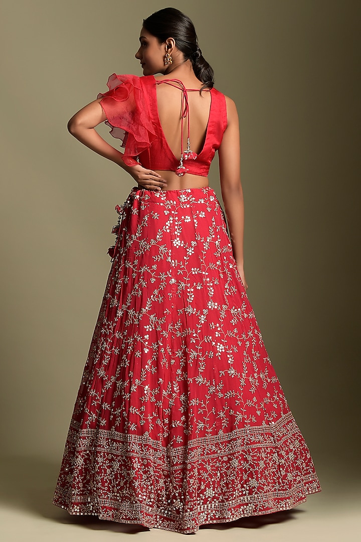 Red & Gold Sequins Wedding Lehenga Set by Two Sisters By Gyans at Pernia's Pop Up Shop