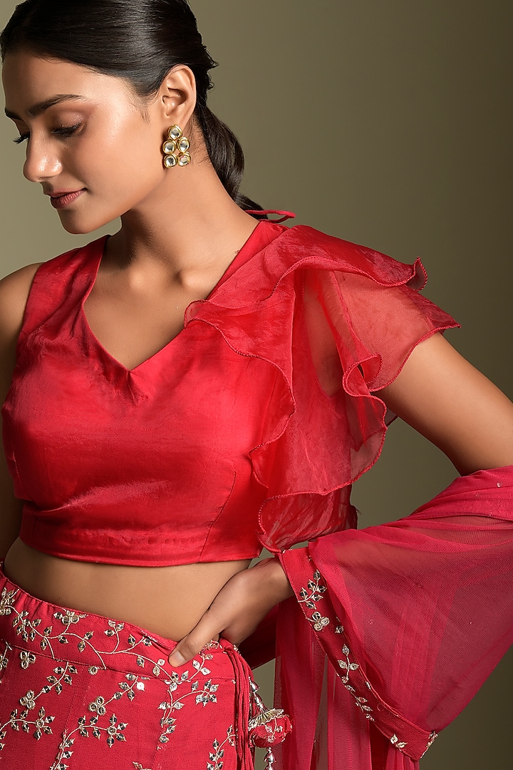 Red & Gold Sequins Wedding Lehenga Set by Two Sisters By Gyans at Pernia's Pop Up Shop