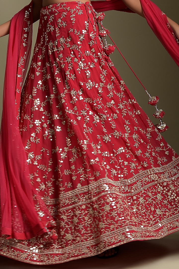 Red & Gold Sequins Wedding Lehenga Set by Two Sisters By Gyans at Pernia's Pop Up Shop