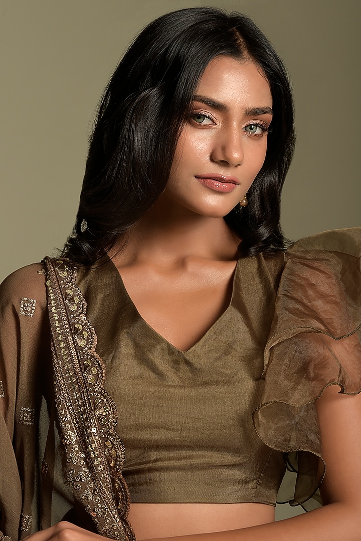 Brown & Gold Georgette Wedding Lehenga Set by Two Sisters By Gyans at Pernia's Pop Up Shop