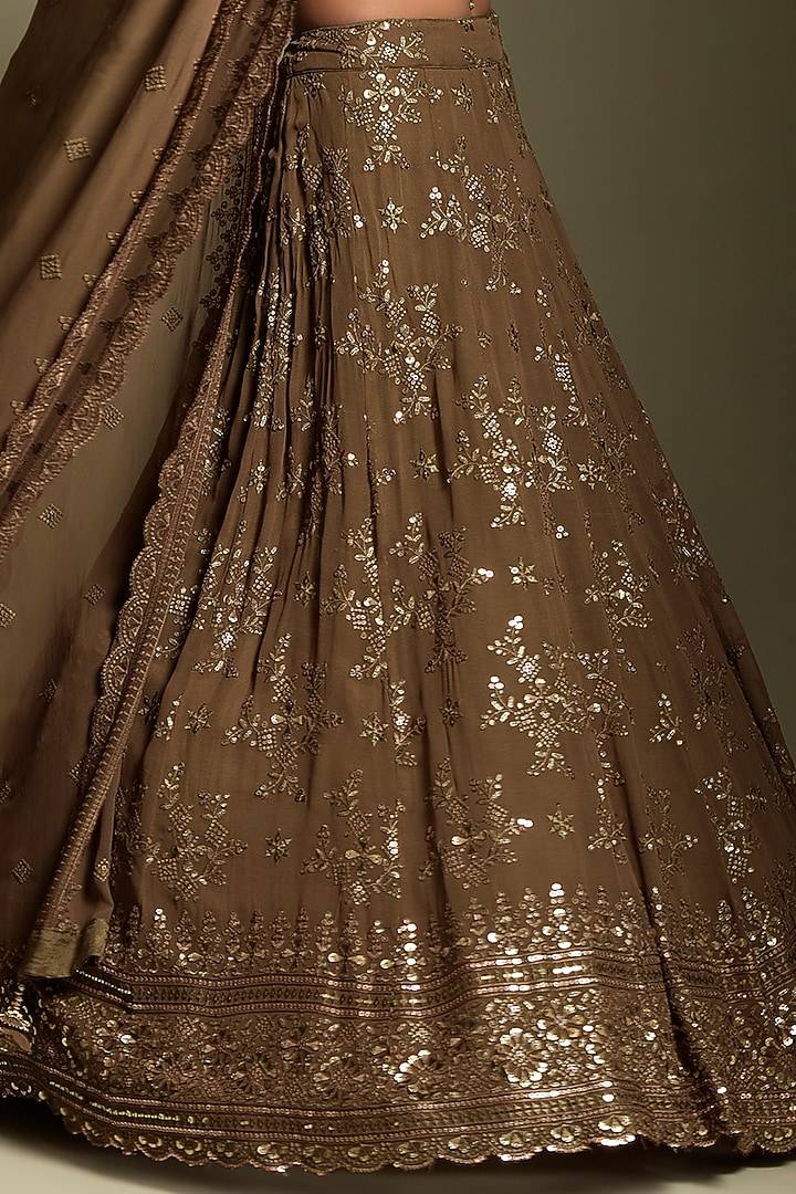 Brown & Gold Georgette Wedding Lehenga Set by Two Sisters By Gyans at Pernia's Pop Up Shop