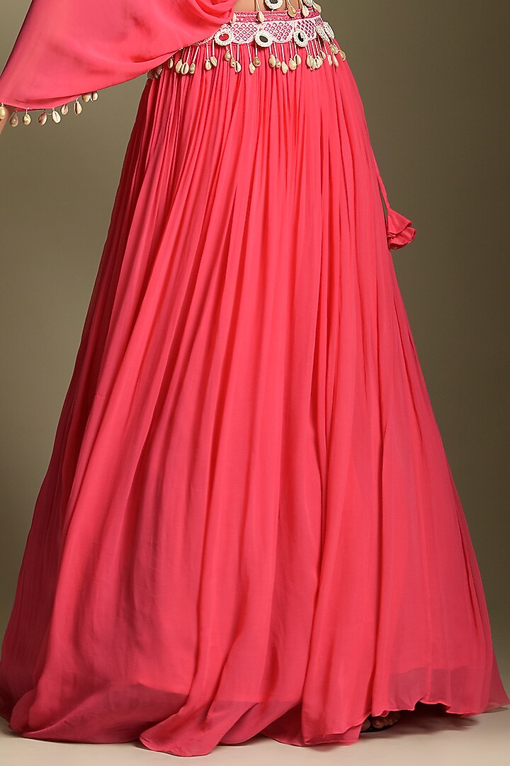 Coral Pink Georgette Skirt Set by Two Sisters By Gyans at Pernia's Pop Up Shop