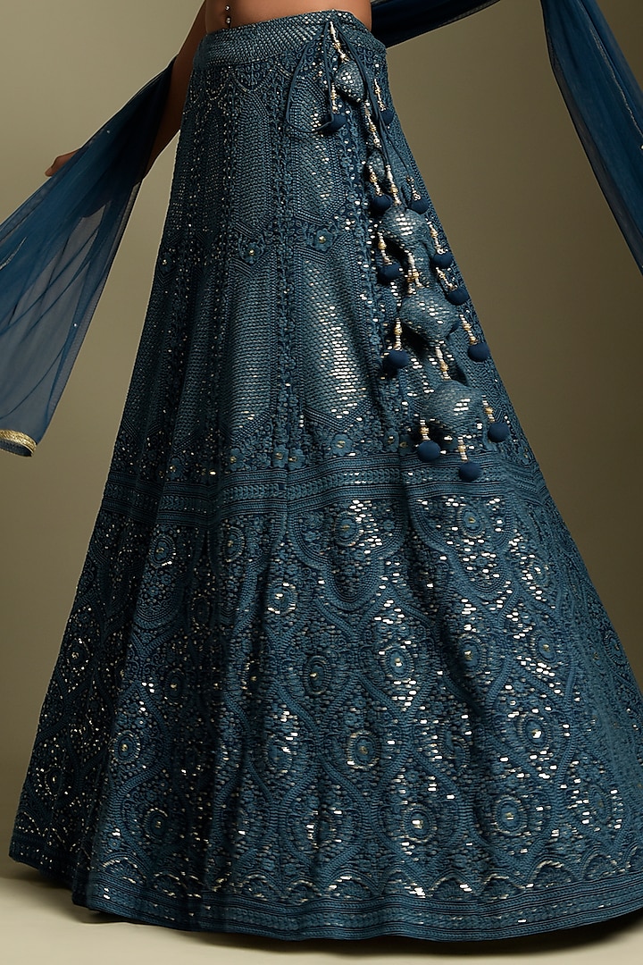 Teal Blue Georgette Wedding Lehenga Set by Two Sisters By Gyans at Pernia's Pop Up Shop