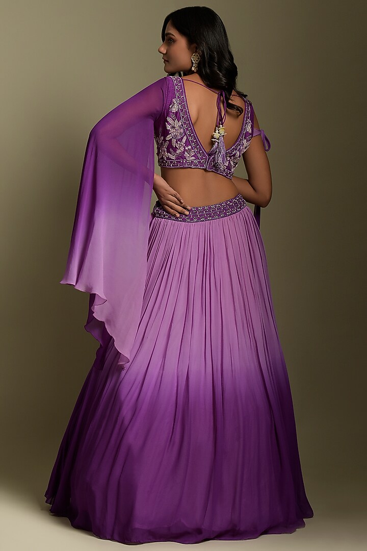 Purple Georgette Sequin Work Wedding Lehenga Set by Two Sisters By Gyans at Pernia's Pop Up Shop