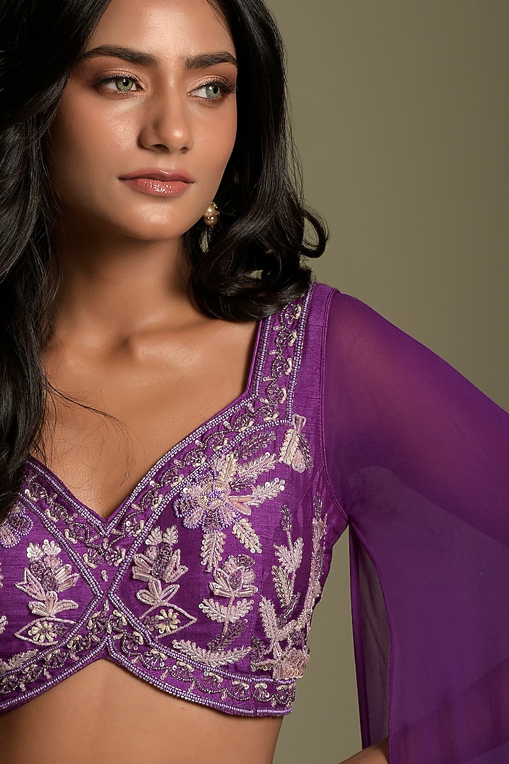Purple Georgette Sequin Work Wedding Lehenga Set by Two Sisters By Gyans at Pernia's Pop Up Shop