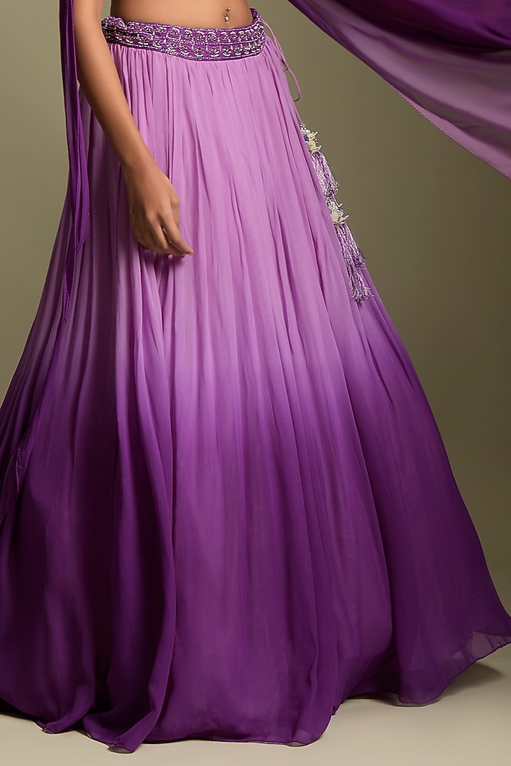 Purple Georgette Sequin Work Wedding Lehenga Set by Two Sisters By Gyans at Pernia's Pop Up Shop
