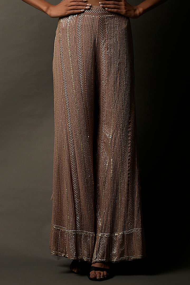 Onion Pink Chinon Wedding Sharara Set by Two Sisters By Gyans at Pernia's Pop Up Shop