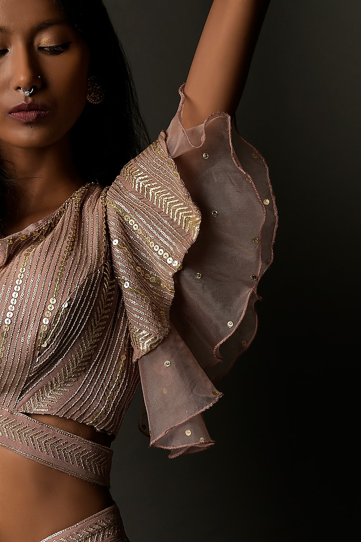 Onion Pink Chinon Wedding Sharara Set by Two Sisters By Gyans at Pernia's Pop Up Shop