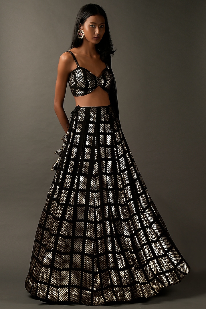 Black Embellished Lehenga Set by Two Sisters By Gyans