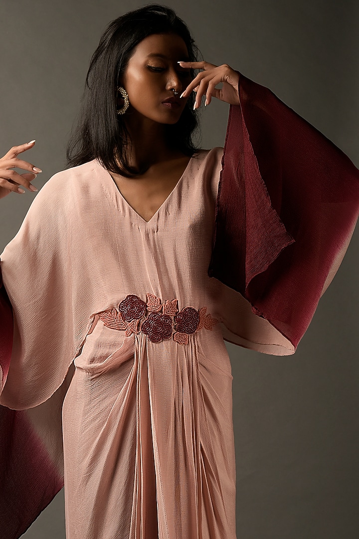 Pink & Maroon Ombre Silk Embroidered Cocktail Dress by Two Sisters By Gyans at Pernia's Pop Up Shop