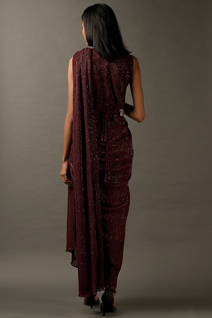 Maroon Lycra Embellished Cocktail Dress by Two Sisters By Gyans at Pernia's Pop Up Shop