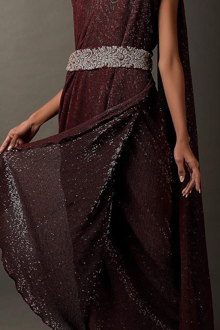 Maroon Lycra Embellished Cocktail Dress by Two Sisters By Gyans at Pernia's Pop Up Shop