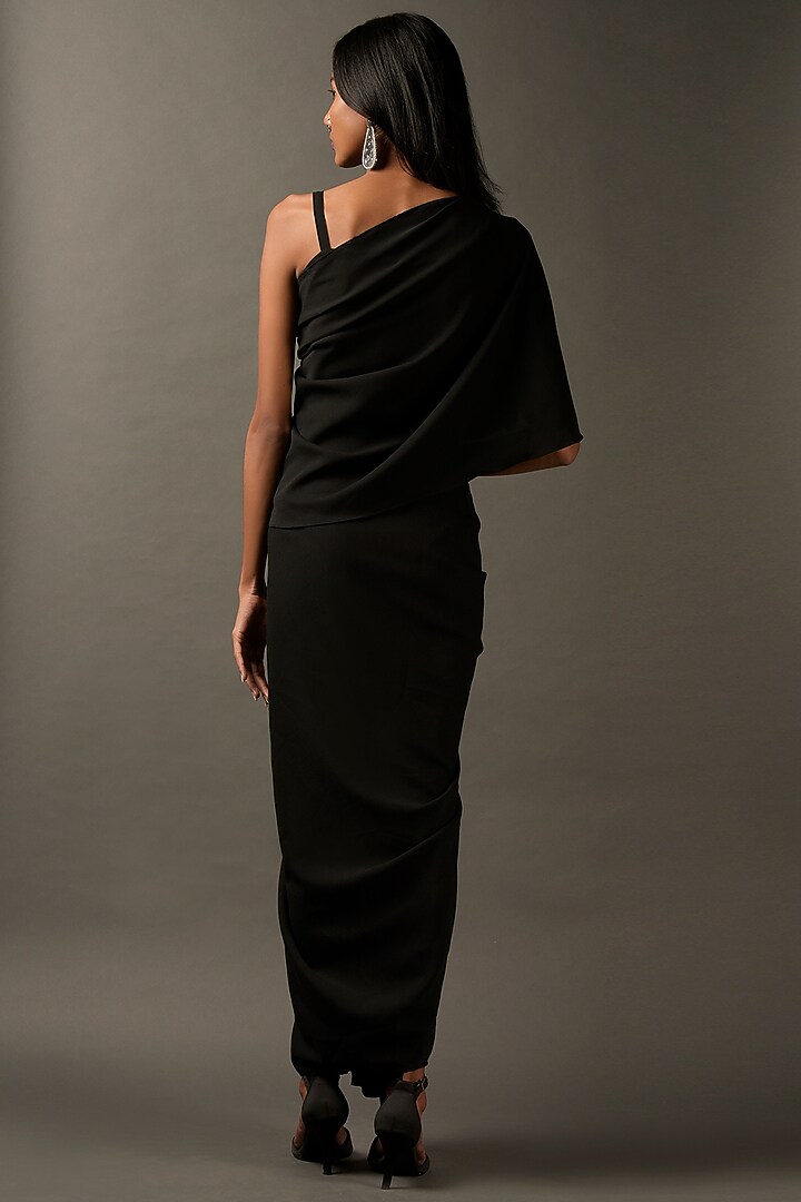 Black Lycra Embroidered Draped Vacation Dress by Two Sisters By Gyans at Pernia's Pop Up Shop