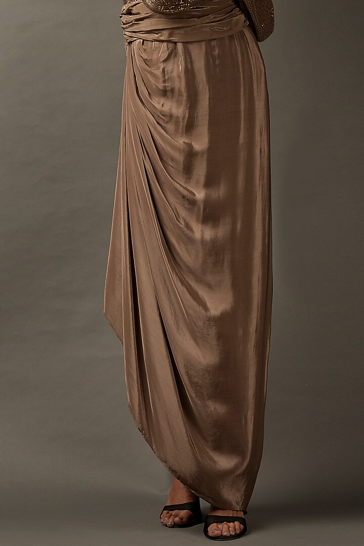 Beige Satin Embellished Cocktail Dress by Two Sisters By Gyans at Pernia's Pop Up Shop
