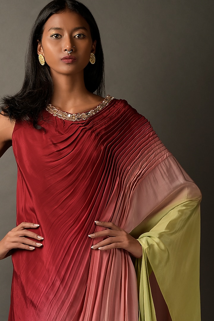 Multi-Colored Ombre Satin Embroidered Summer Dress by Two Sisters By Gyans at Pernia's Pop Up Shop